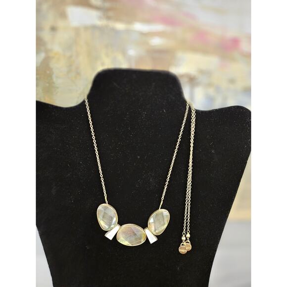 SPARTINA Gold Tone Slide Necklace Shell Pendants Abalone Lucite Satin Finish Adj - Picture 1 of 6